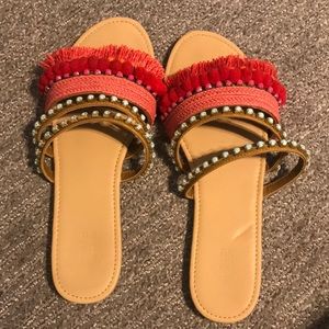 Fringe slide in sandals